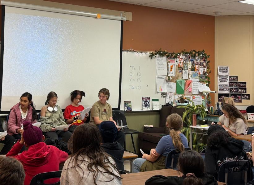 Grade 6 Students from Ms. Legault's performing their Reader's Theatre.